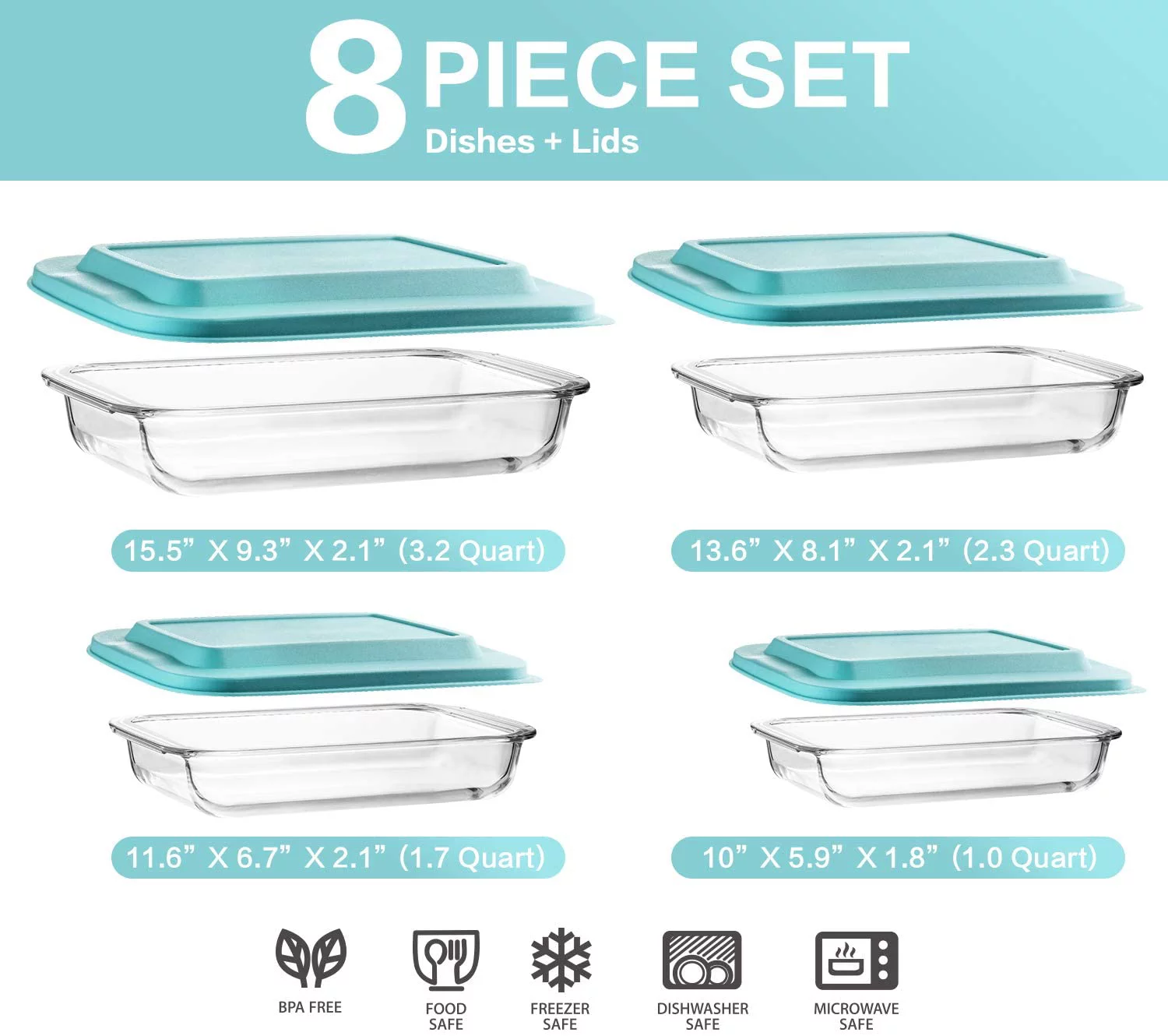 M Mcirco 8-Piece Glass Bakeware Set with BPA-Free Lids