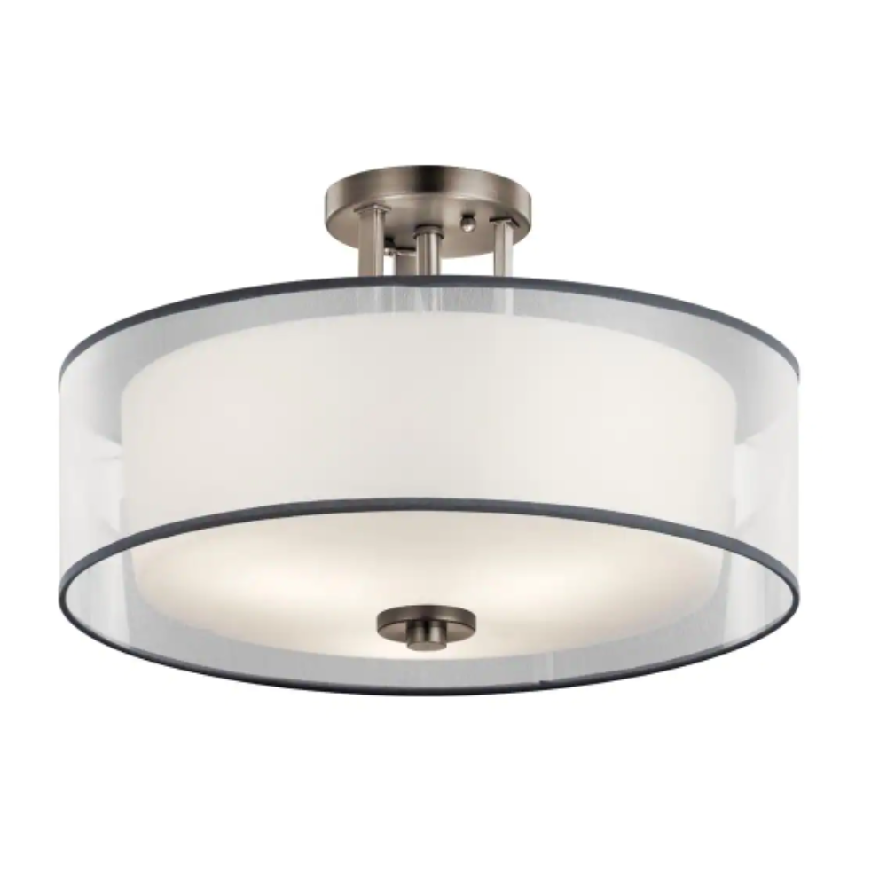 Kichler Tallie 3-Light Antique Pewter Drum Hallway Semi-Flush Mount Ceiling Light with Translucent Organza Outer Shade