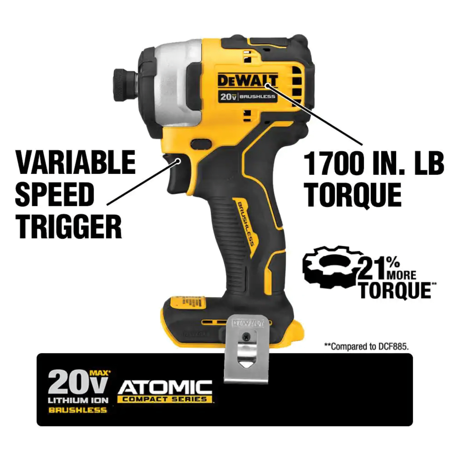 Dewalt Atomic 20-Volt MAX Cordless Brushless Compact 1/4 in. Impact Driver. (2) 20-Volt 1.3Ah Batteries. Charger & Bag (DCF809C2)