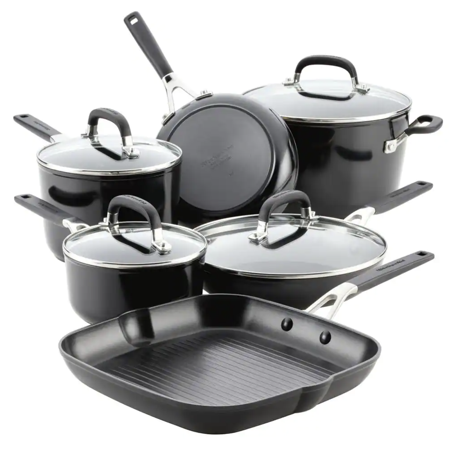 KitchenAid Hard Anodized Nonstick 10 Piece Hard Andozed Aluminum Nonstick Cookware Set. Onyx
