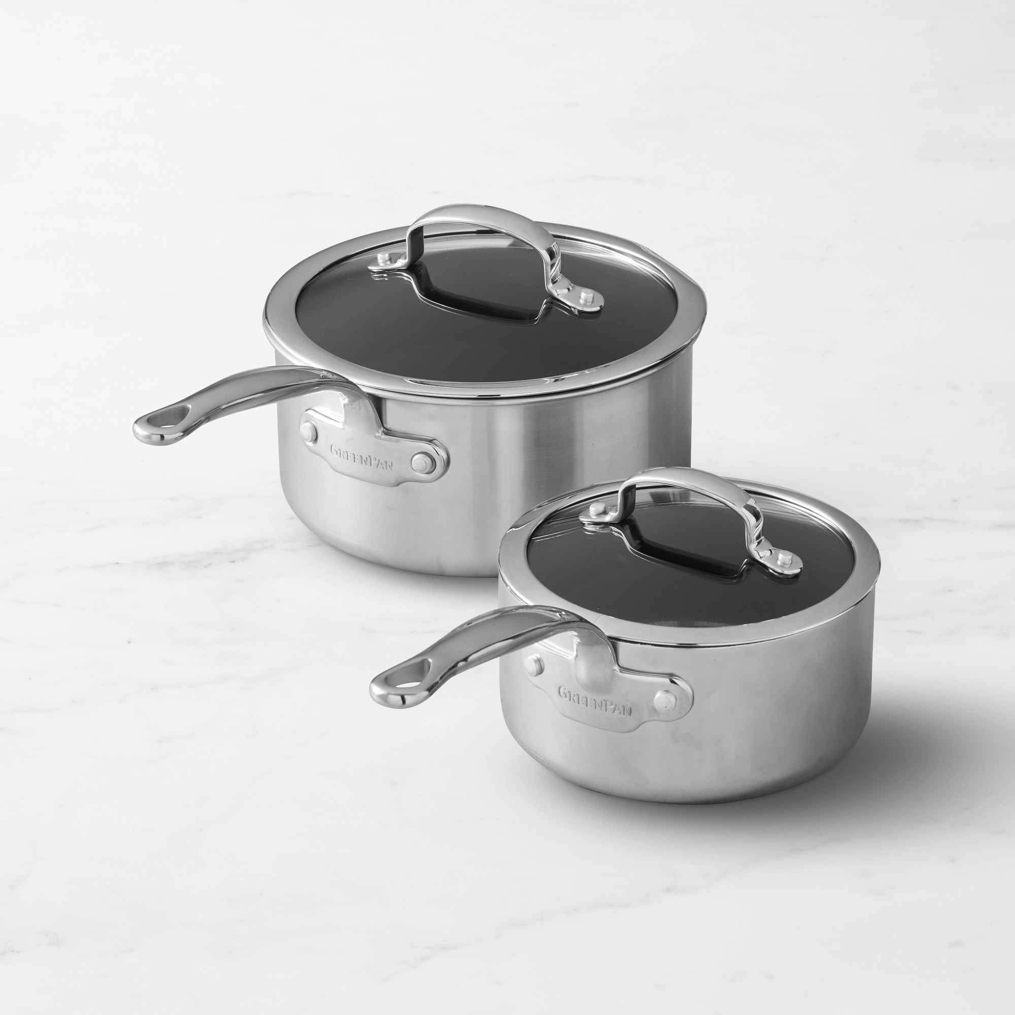 GreenPan Premiere Stainless-Steel Ceramic Nonstick 4-Piece Saucepan with Lid Set