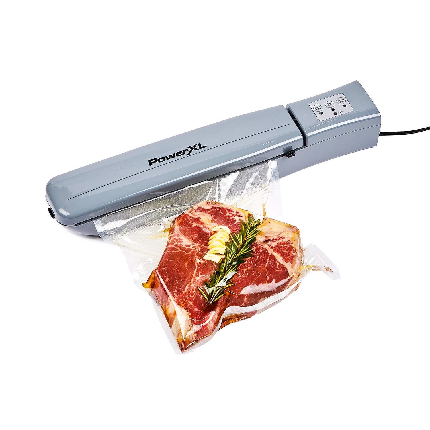 PowerXL Duo NutriSealer Plus 6-in-1 Vacuum Sealer Machine With Vacuum Seal Bags And 2-pc. Roll Set. Gray
