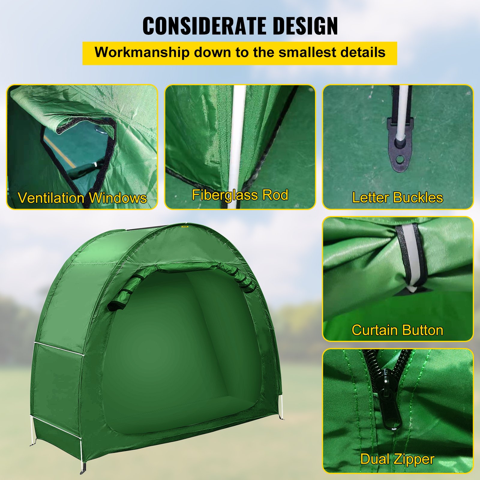 Vevor Bike Cover Storage Tent. Outdoor Waterproof Portable For 2 Bikes. Green