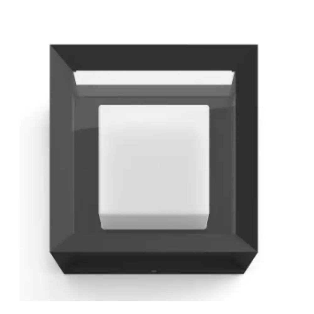 Philips Hue White and Color Ambiance Econic Medium Black Outdoor Sconce and Lantern Fixture with Integrated LED. Square