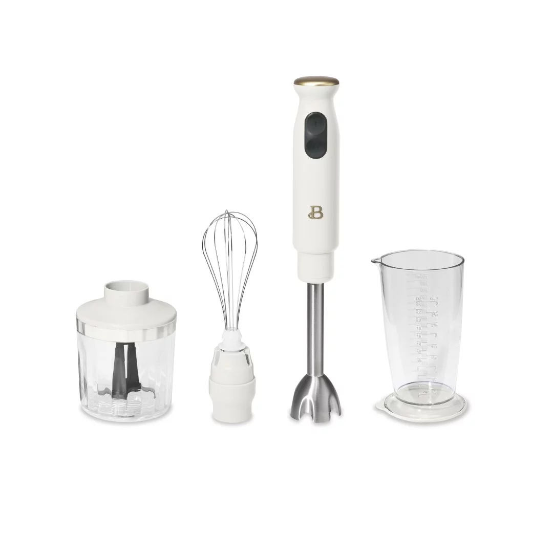Beautiful Immersion Blender with 500ml Chopper and 700ml Measuring Cup. White Icing
