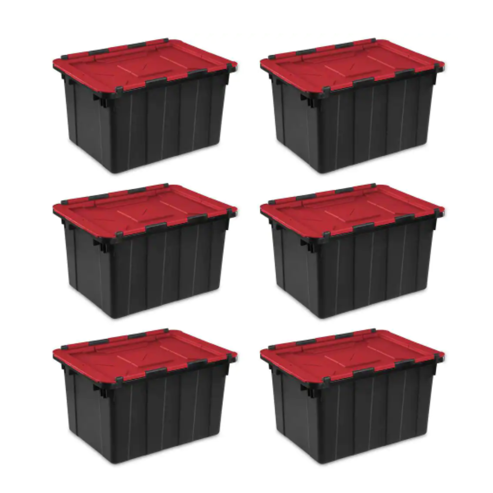 Sterilite 12 Gal. /45 Liter Hinged Lid Industrial Tote (6 Pack)