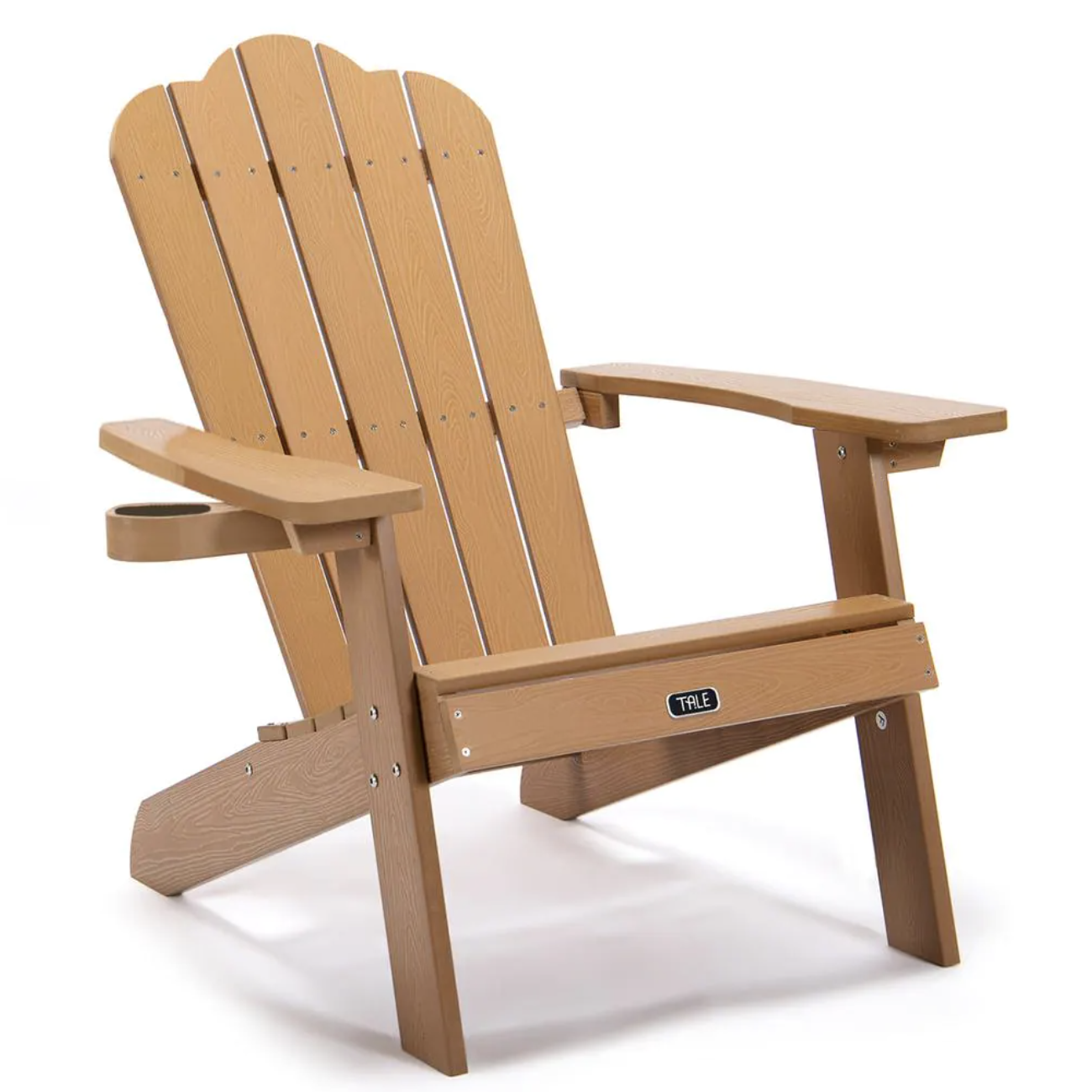 Forclover Brown Reclining Composite Plastic Weather-Resistant Adirondack Chair with Cup Holder