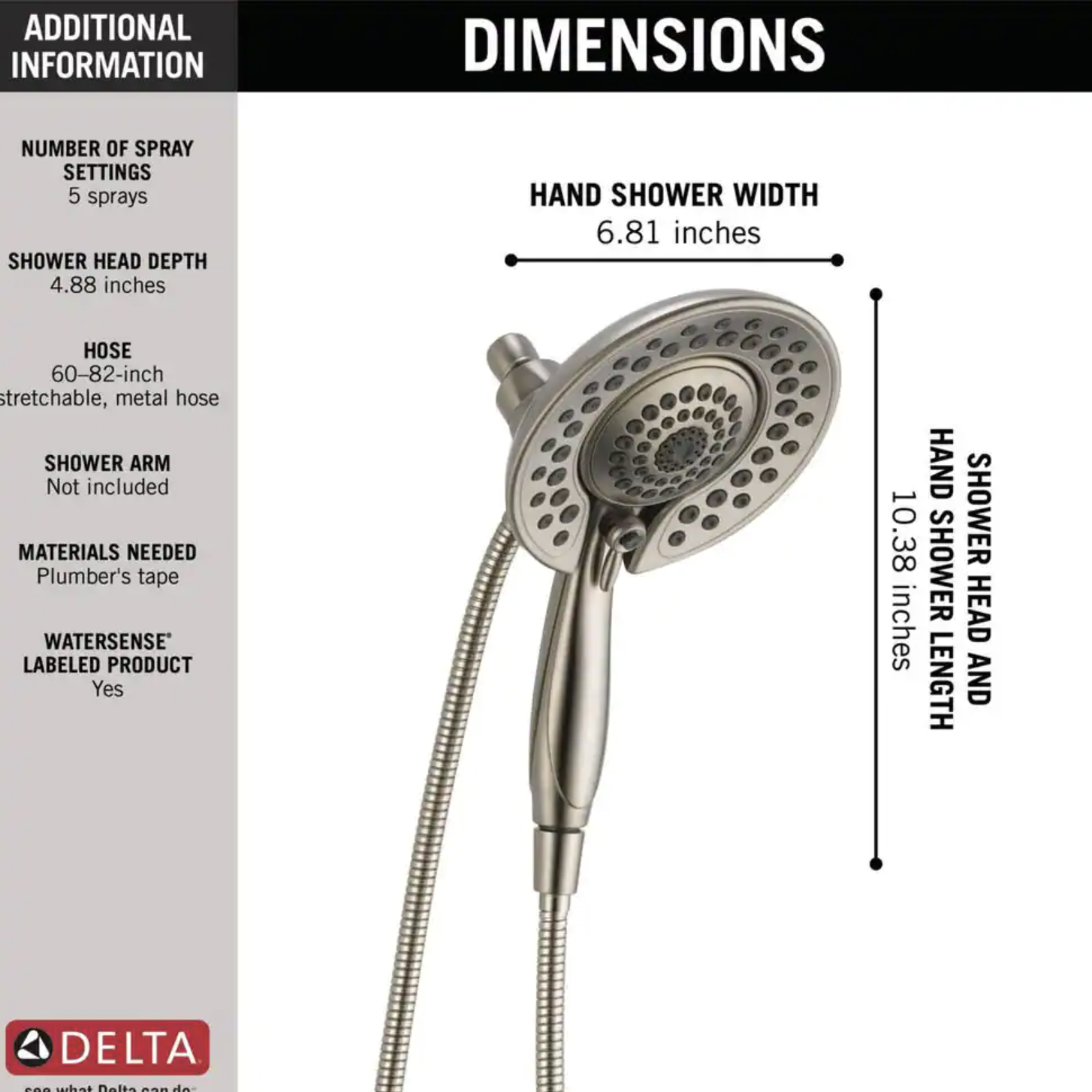 Delta In2ition Two-in-One 5-Spray 6.8 in. Dual Wall Mount Fixed and Handheld Shower Head in Stainless