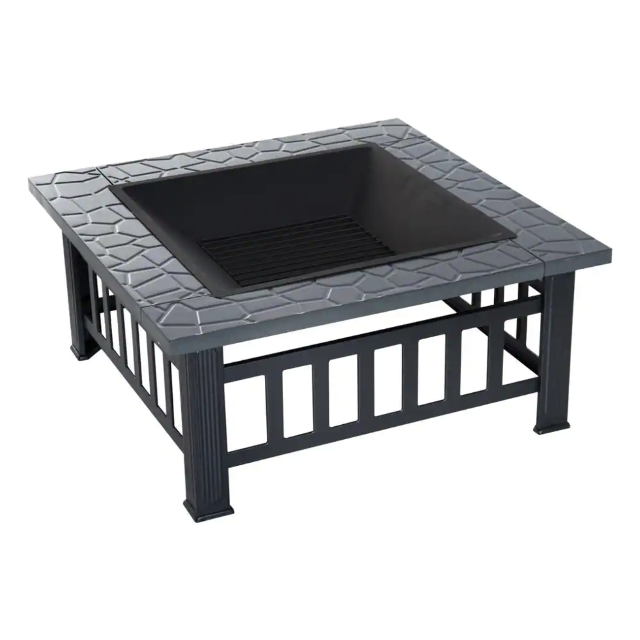 Outsunny 32 in. W x 18 in. H Square Steel Outdoor Patio Wood Burning Fire Pit Table in Black