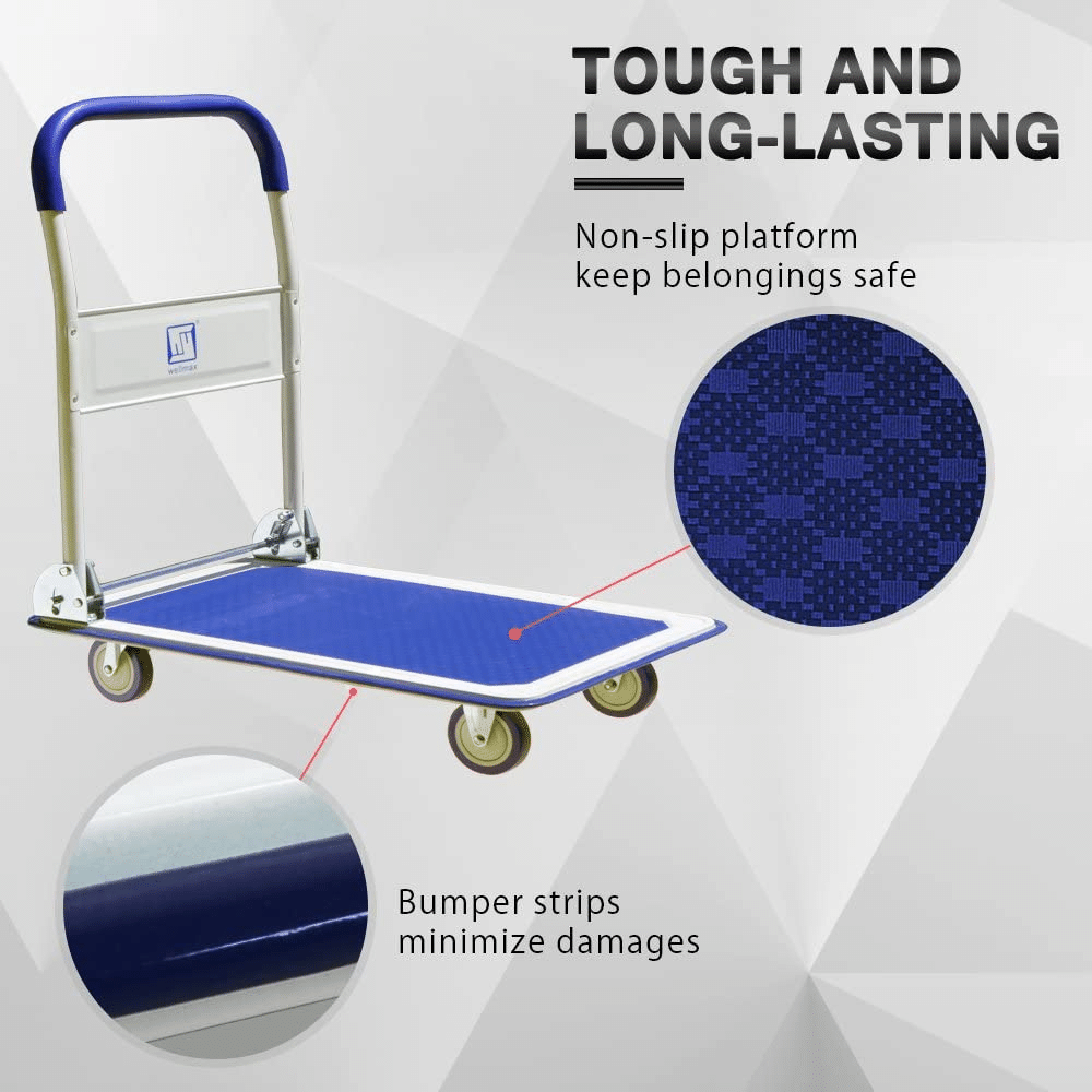 Wellmax Push Cart Dolly. Moving Platform Hand Truck With 360 Degree Swivel Wheels