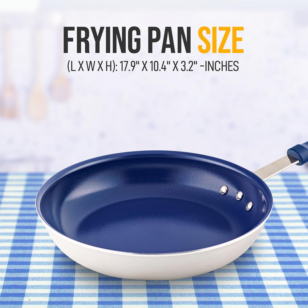 NutriChef 12″ Large Fry Pan - Large Skillet Nonstick Frying Pan with Ceramic Coating & Blue Silicone Handle