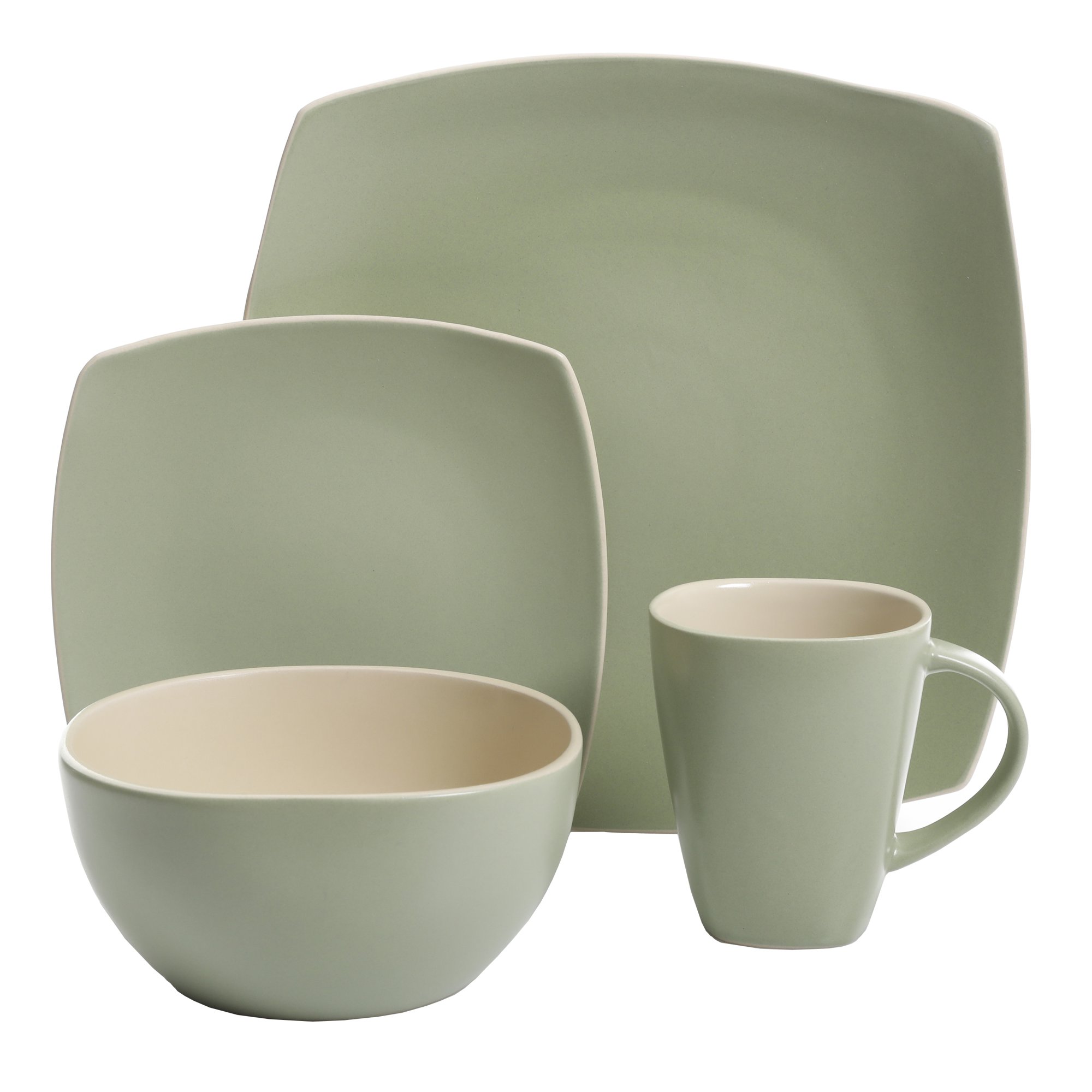 Gibson Home Soho Lounge Pastel Green 16-Piece Dinnerware Set. Green