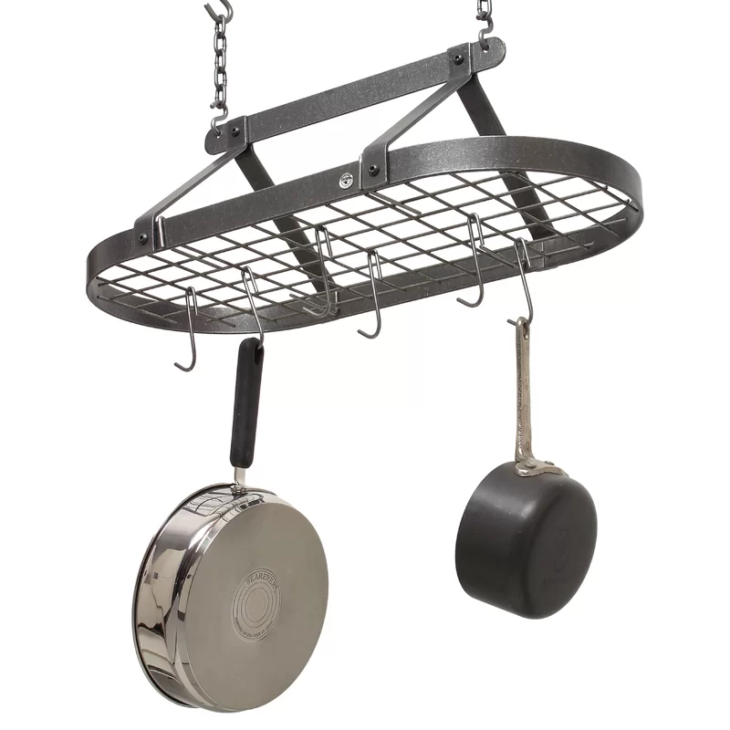 Enclume Hammered Steel Gourmet Oval Hanging Pot Rack