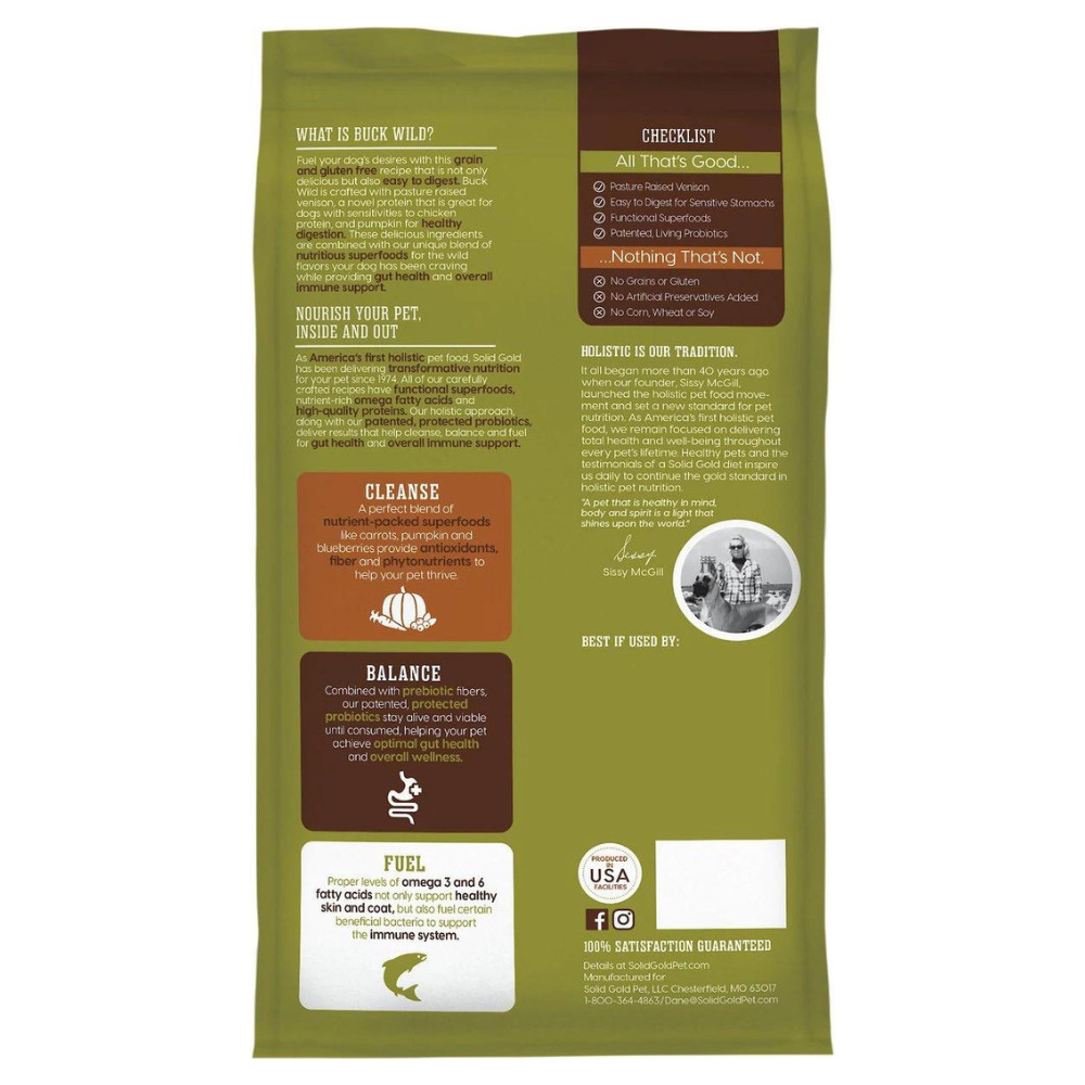 Solid Gold Buck Sensitive Stomach Grain-Free Wild Venison. Potato & Pumpkin Dry Dog Food