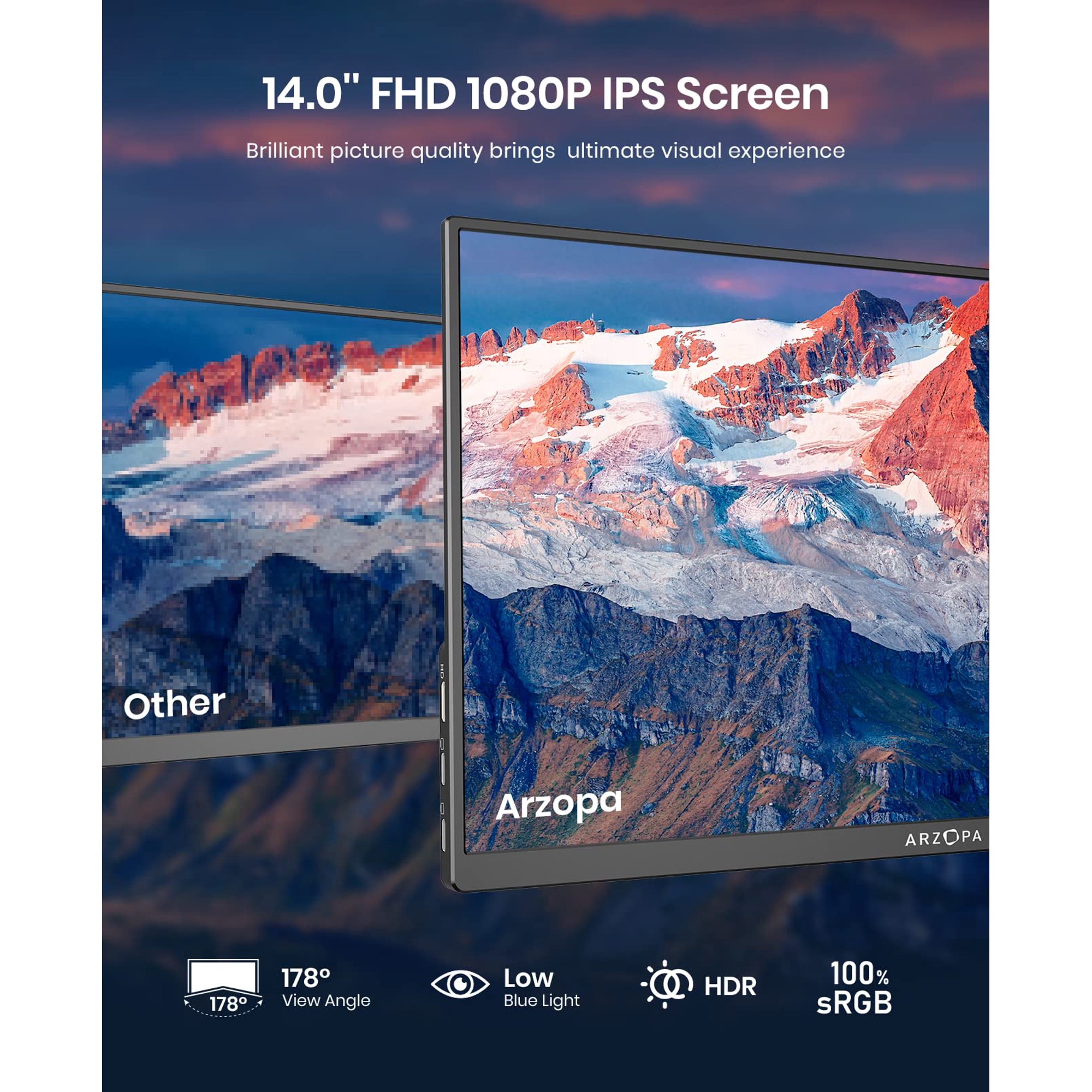 Arzopa A1-001 14-Inch Full HD HDR 1080P 100% SRGB Portable Laptop Monitor