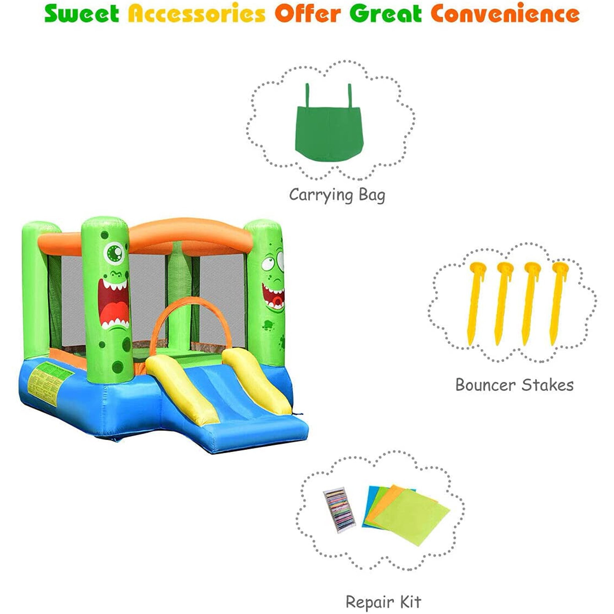 Costway Inflatable Bounce House Jumper Castle Kids Playhouse w/ Basketball Hoop & Slide