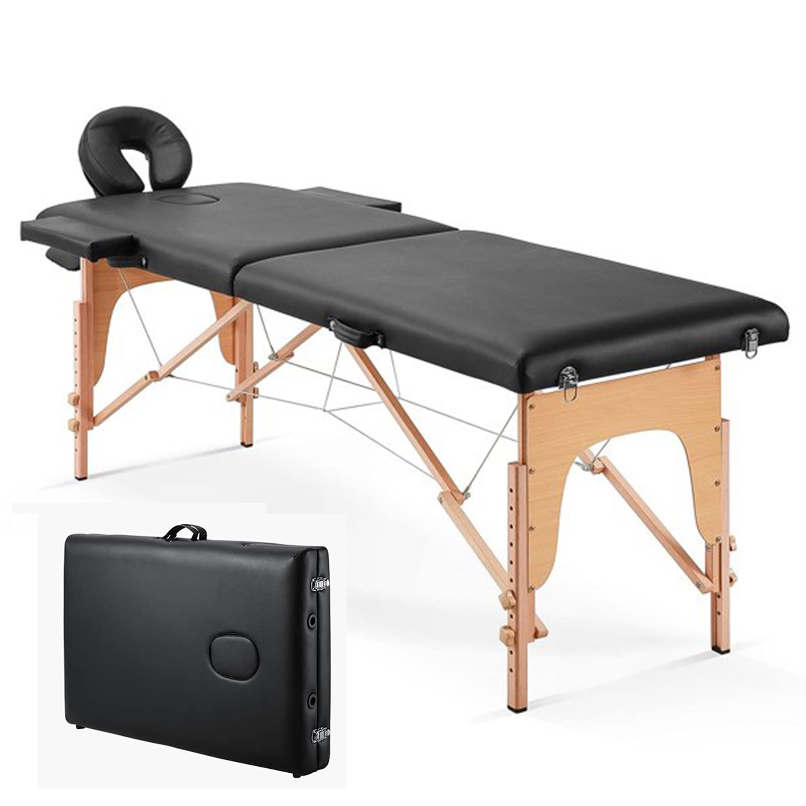 MaxKare Massage Table Portable Massage Bed with Carrying Bag. Height Adjustable with Head- & Armrest 2-Fold Black