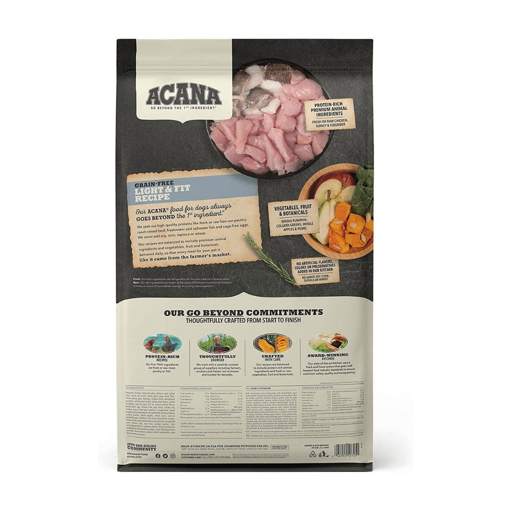 Acana Grain Free Adult Dog Food. Light And Fit Recipe. 25 Pounds. Pack Of 1