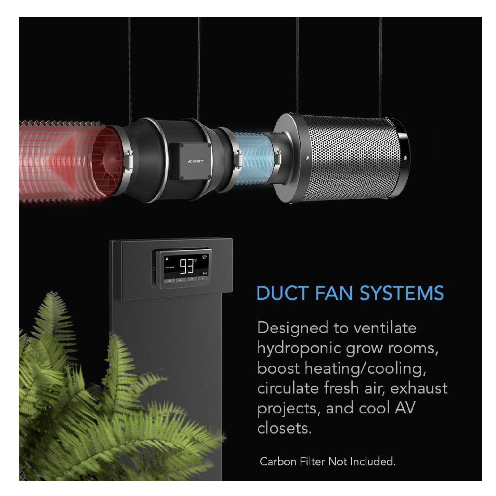 AC Infinity Cloudline T10 Quiet 10 in. Inline Duct Fan Temperature Humidity Controller Hydroponics Vent Heating Cooling Booster