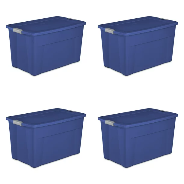 Sterilite 35 Gallon Latch Tote Plastic. Stadium Blue. Set Of 4