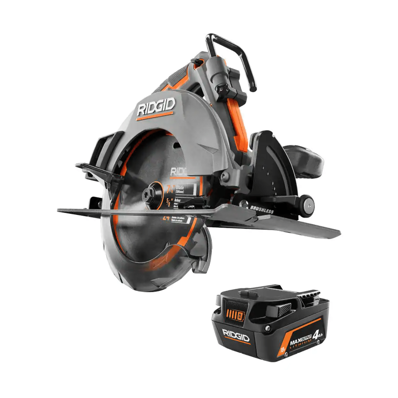 Ridgid 18V Brushless Cordless 7-1/4 in. Circular Saw with 18V 4.0 Ah Max Output Lithium-Ion Battery (R8654B-AC840040)