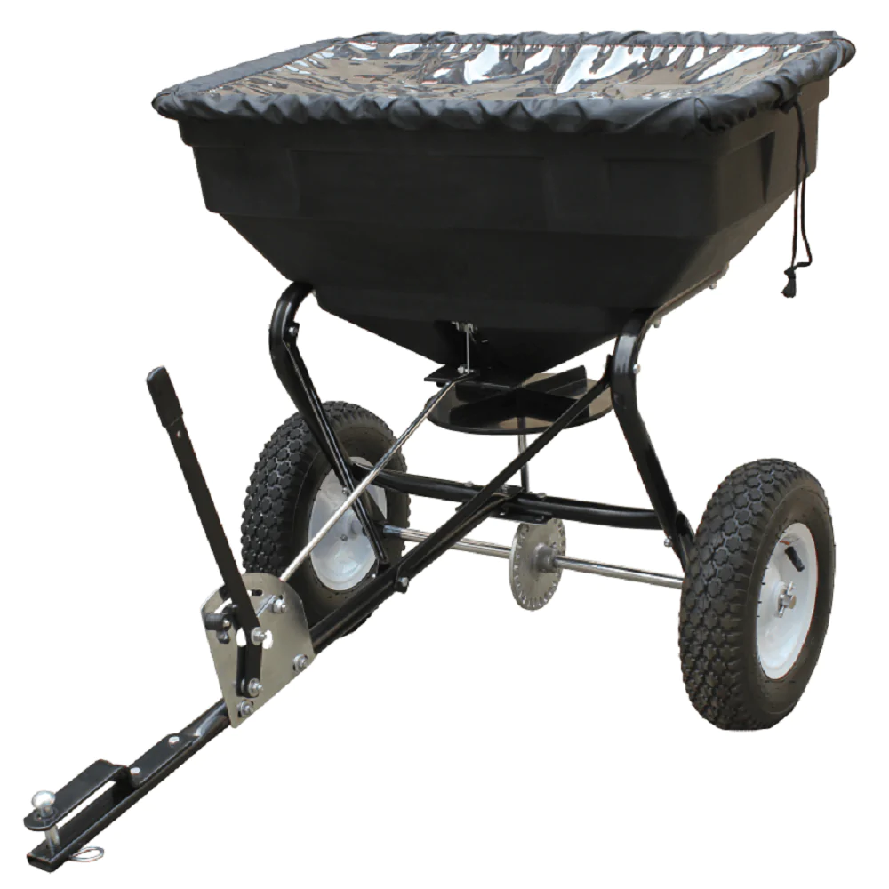 Yard Commander YTL-002-179 125 Pound Tow Broadcast Fertilizer Spreader. Black
