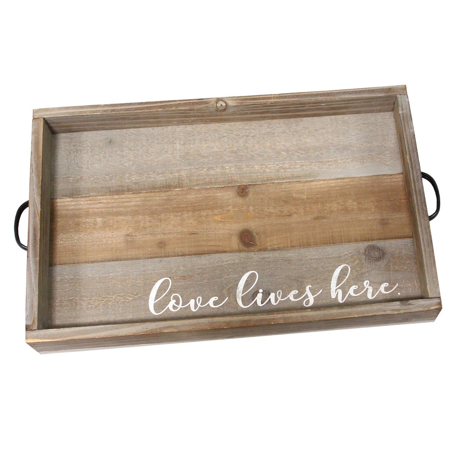 Stratton Home Decor 18″ x 12″ Love Lives Here Wood Tabletop Tray. Brown