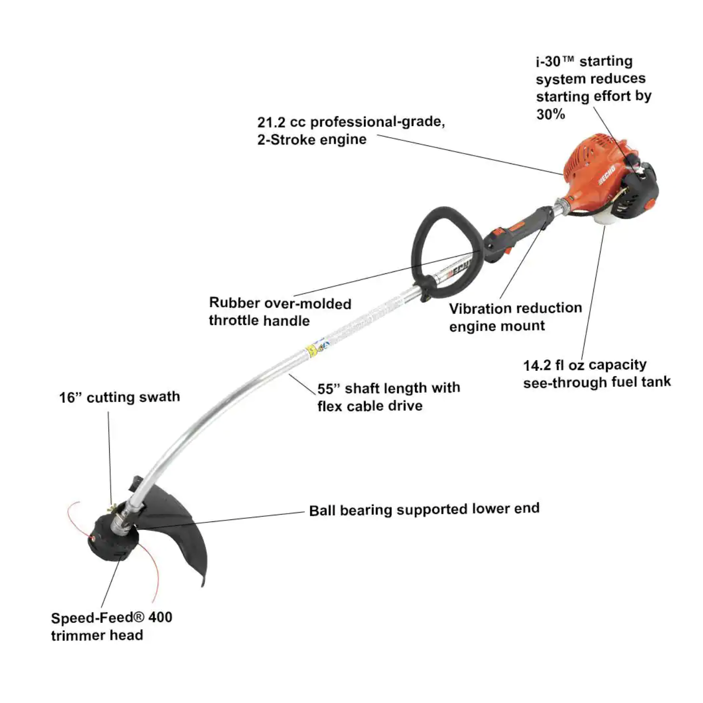 Echo 21.2 cc Gas 2-Stroke Curved Shaft Trimmer (GT-225L)