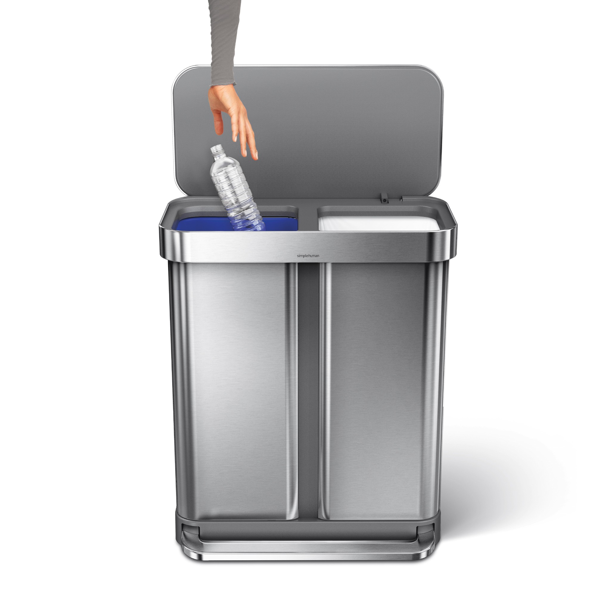 Simplehuman Dual Compartment Step Can with Liner Pocket. 58L. Brushed Stainless-Steel
