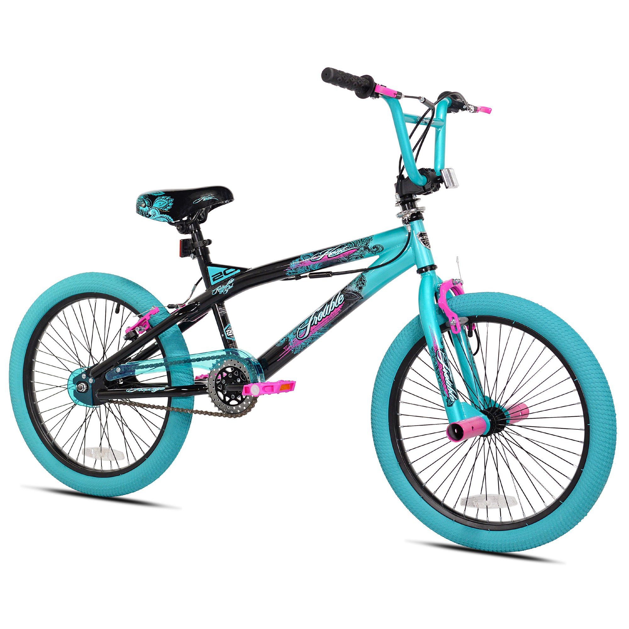 Kent 20-Inch Girls BMX Bike Trouble. Aqua/Black/Pink