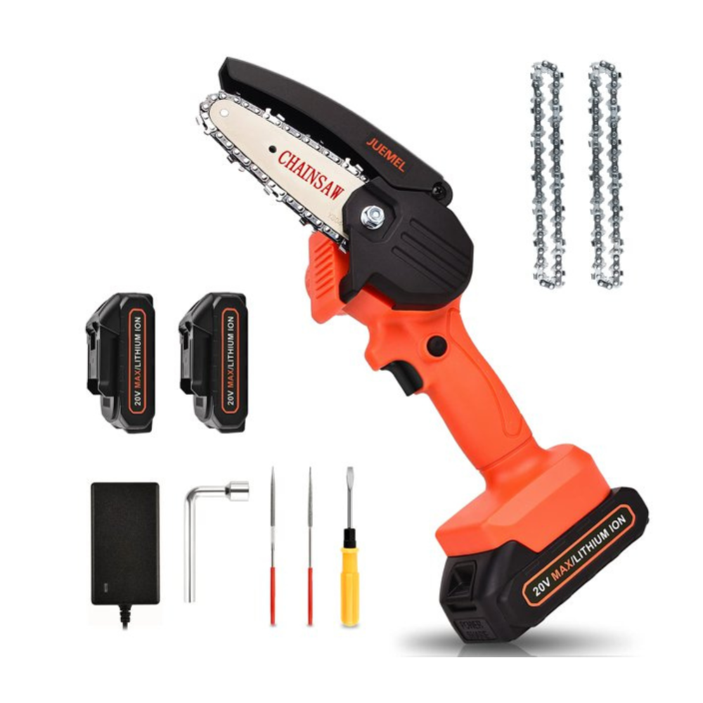 Juemel Mini Chainsaw with 2 Batteries. 20-Volt 4-inch Portable Cordless Chain Saw