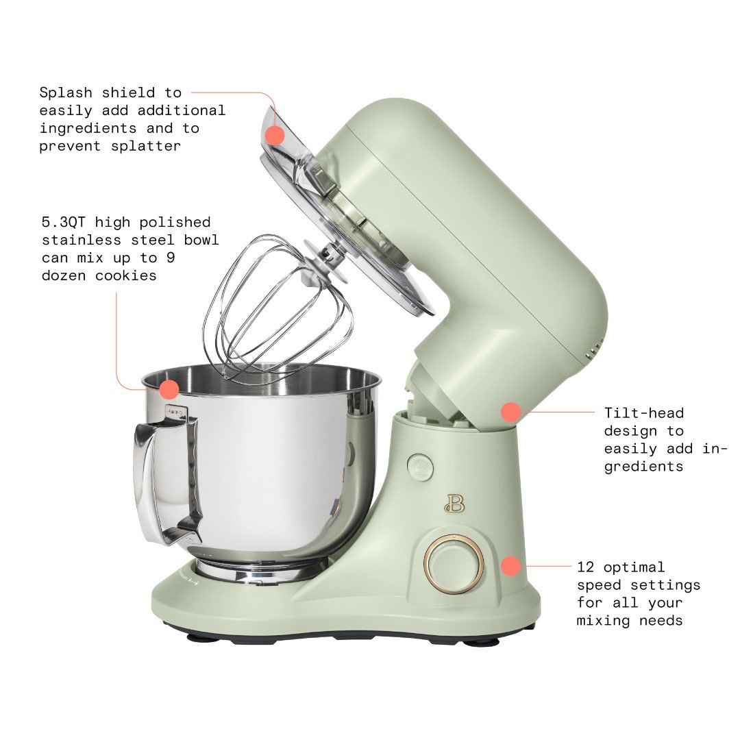 Beautiful 5.3QT Tilt-Head Stand Mixer. Sage Green by Drew Barrymore