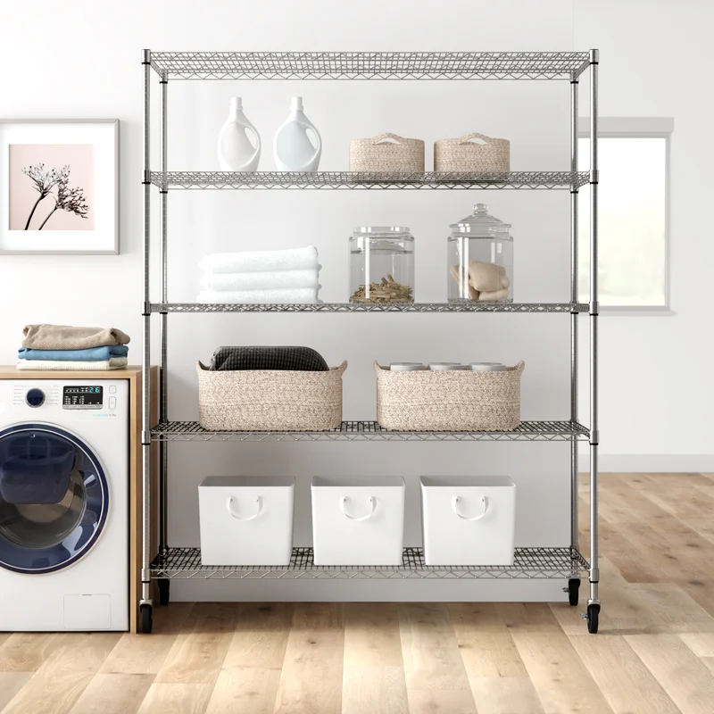Dotted Line Chrome Esther 77″ H x 60″ W x 24″ D Shelving Unit