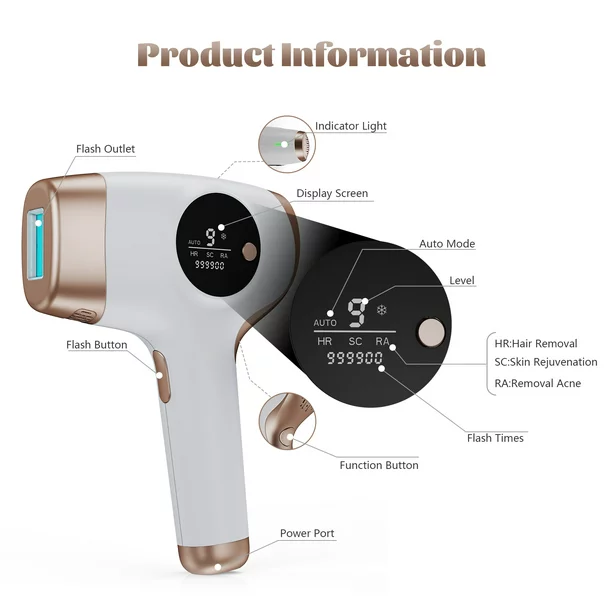 Aopvui IPL Laser Hair Removal. 9 Levels Permanent Hair Removal Machine. Champagne