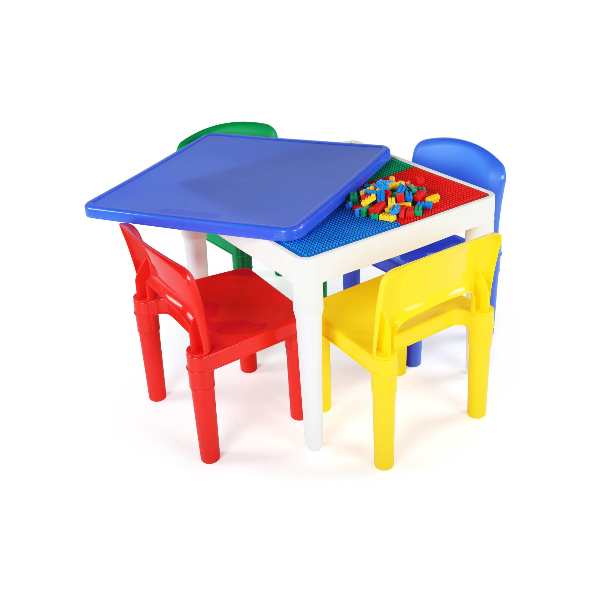 Humble Crew Playtime 2-in-1 Building Blocks-Compatible 5 Piece Square Table and Chair Set
