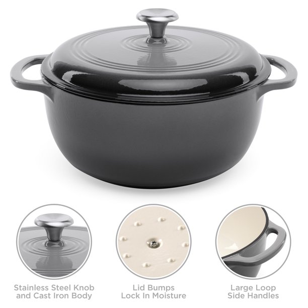 Best Choice Products 6qt Non-Stick Enamel Cast-Iron Dutch Oven. Gray