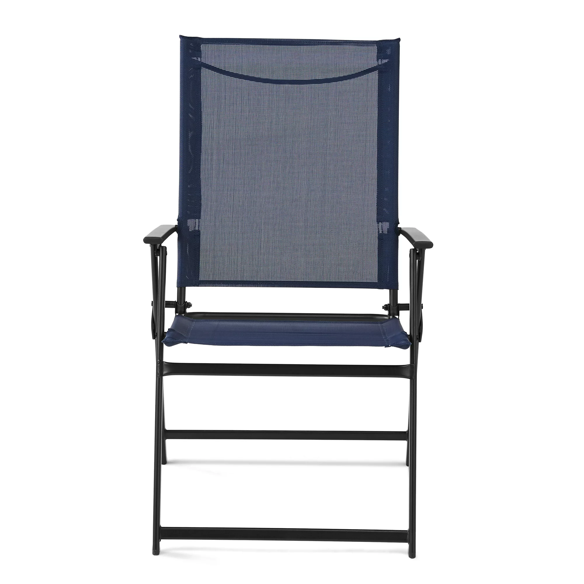 Mainstays Greyson Square Set of 2 Outdoor Patio Steel Sling Folding Chair. Navy