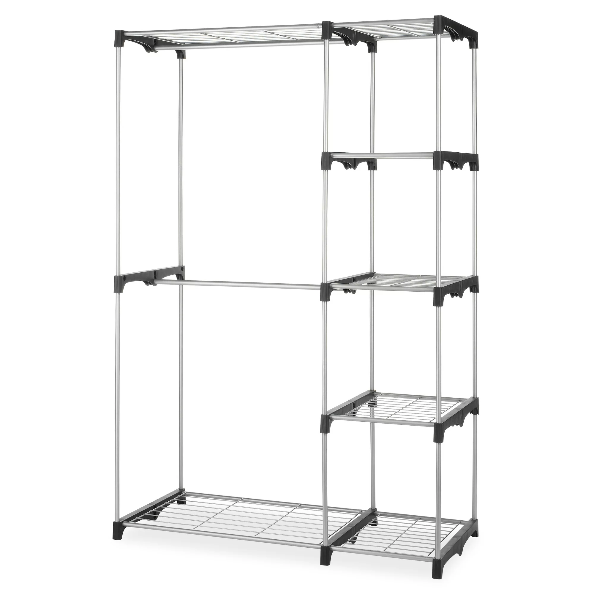 Whitmor Double Rod Closet System. Metal with Resin Connectors. Silver and Black
