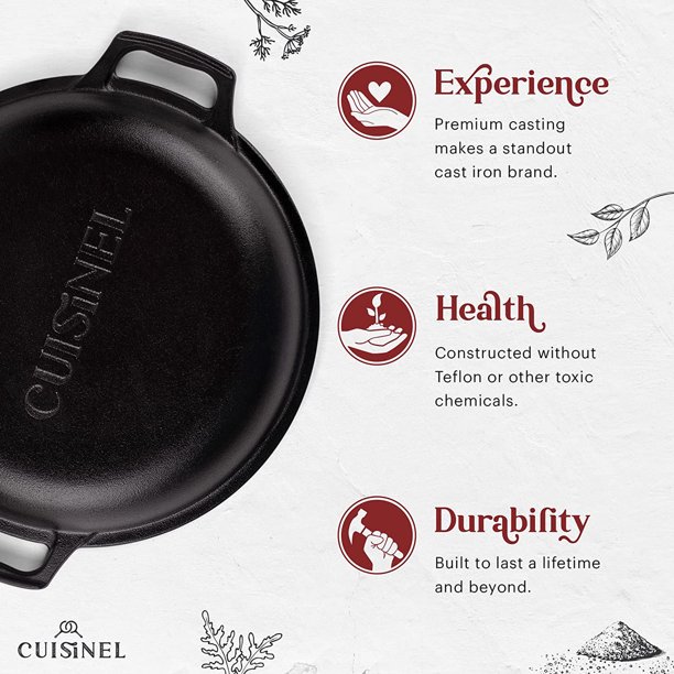 Cuisinel Cast Iron Pot with Lid 2-in-1 Multi Cooker Pre-Seasoned Dutch Oven 7 Quarts. 12″