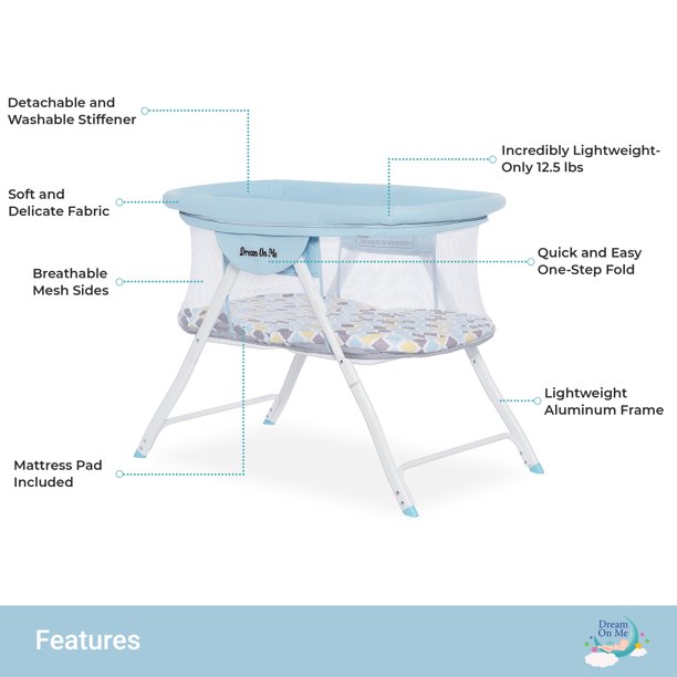 Dream On Me Poppy Traveler Portable Bassinet. Brown and Blue