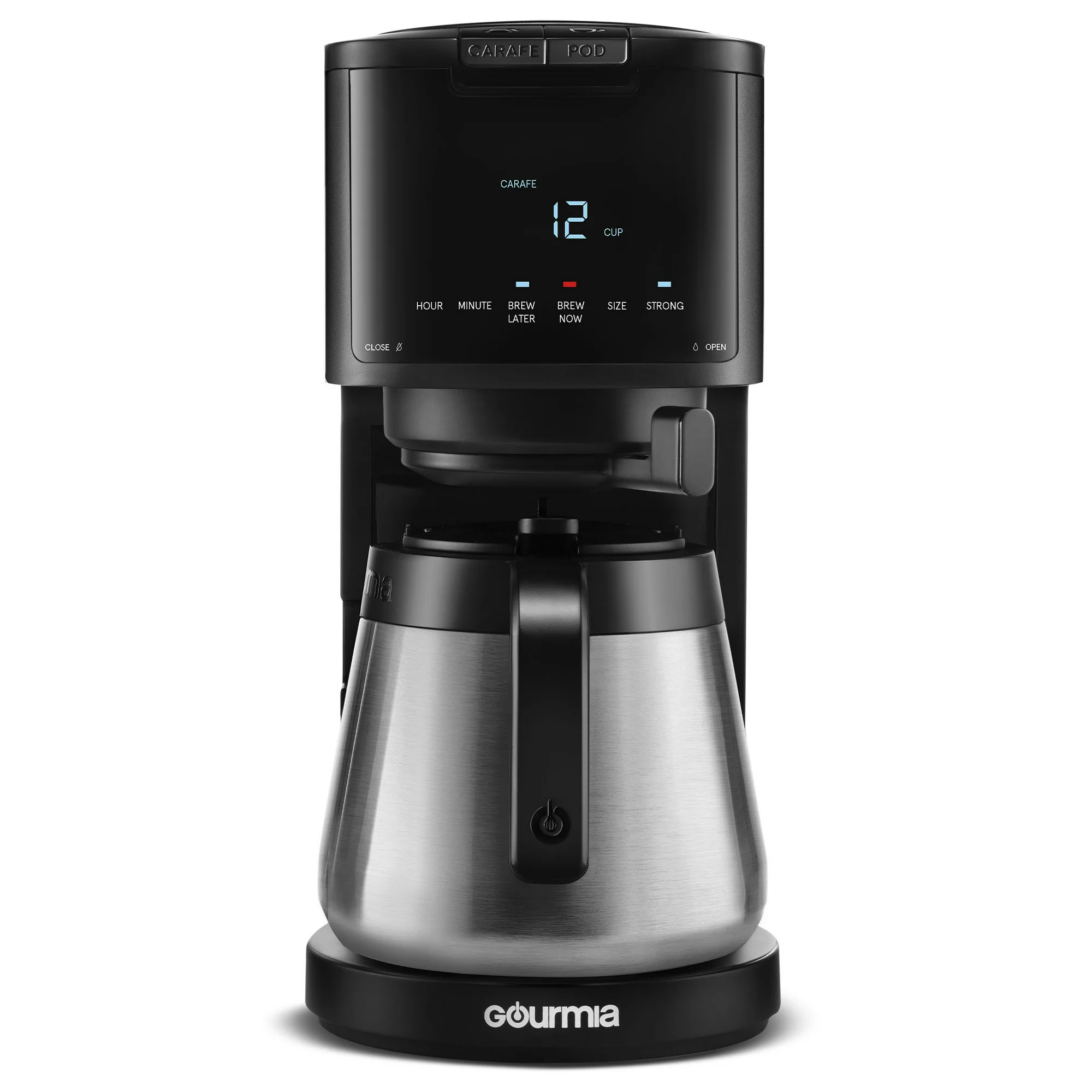 Gourmia 2-in-1 Single-Serve. K-Cup Pod Compatible + 12-Cup Coffee Maker. with Thermal Carafe