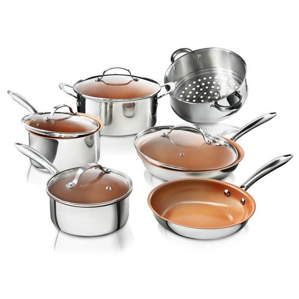Gotham Steel Premium Tri-Ply Stainless Steel Pots And Pans Set. 10 Pieces