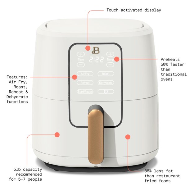 Beautiful 6 Quart Touchscreen Air Fryer. White Icing by Drew Barrymore