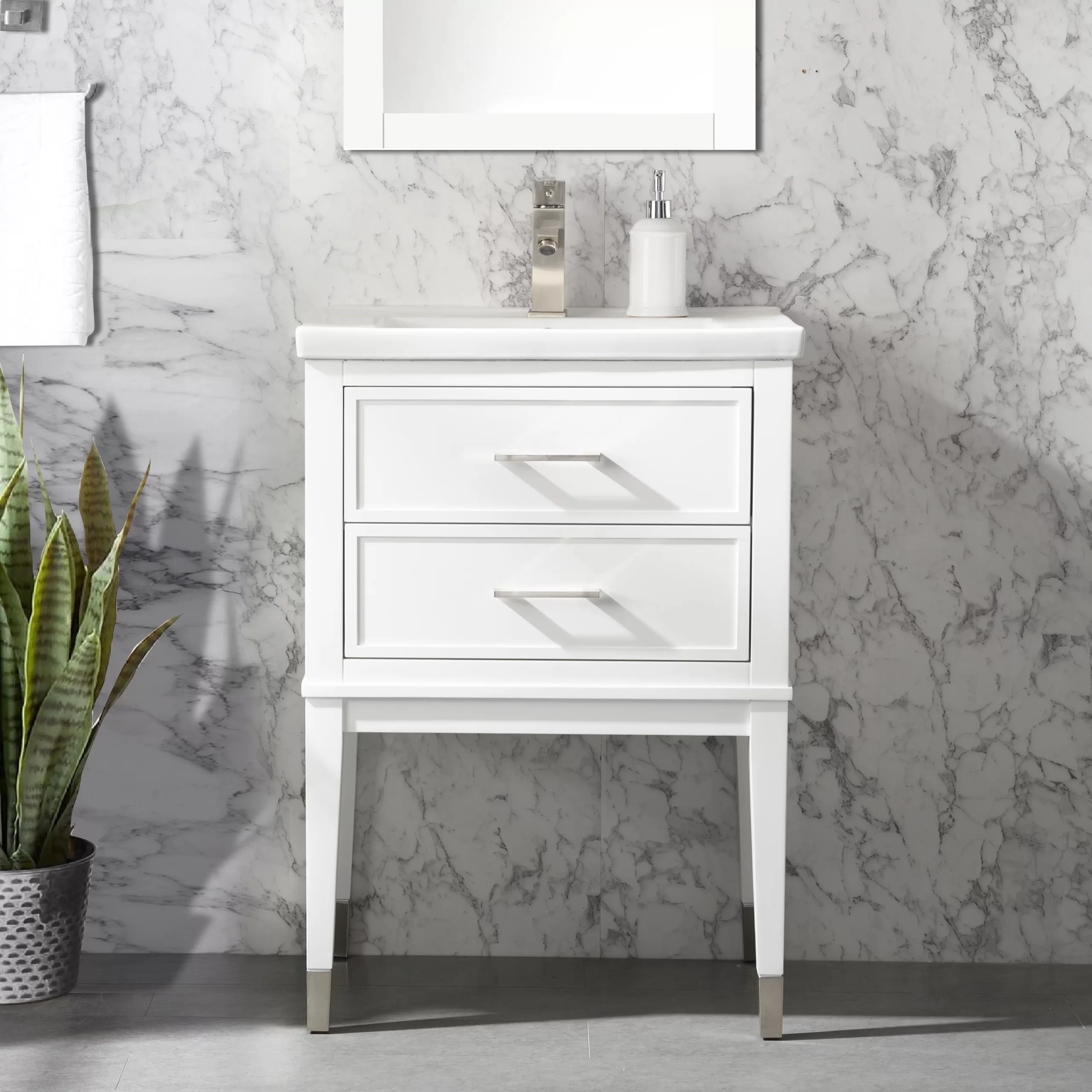 Everly Quinn Deon 24” Free-standing Single Bathroom Vanity. White