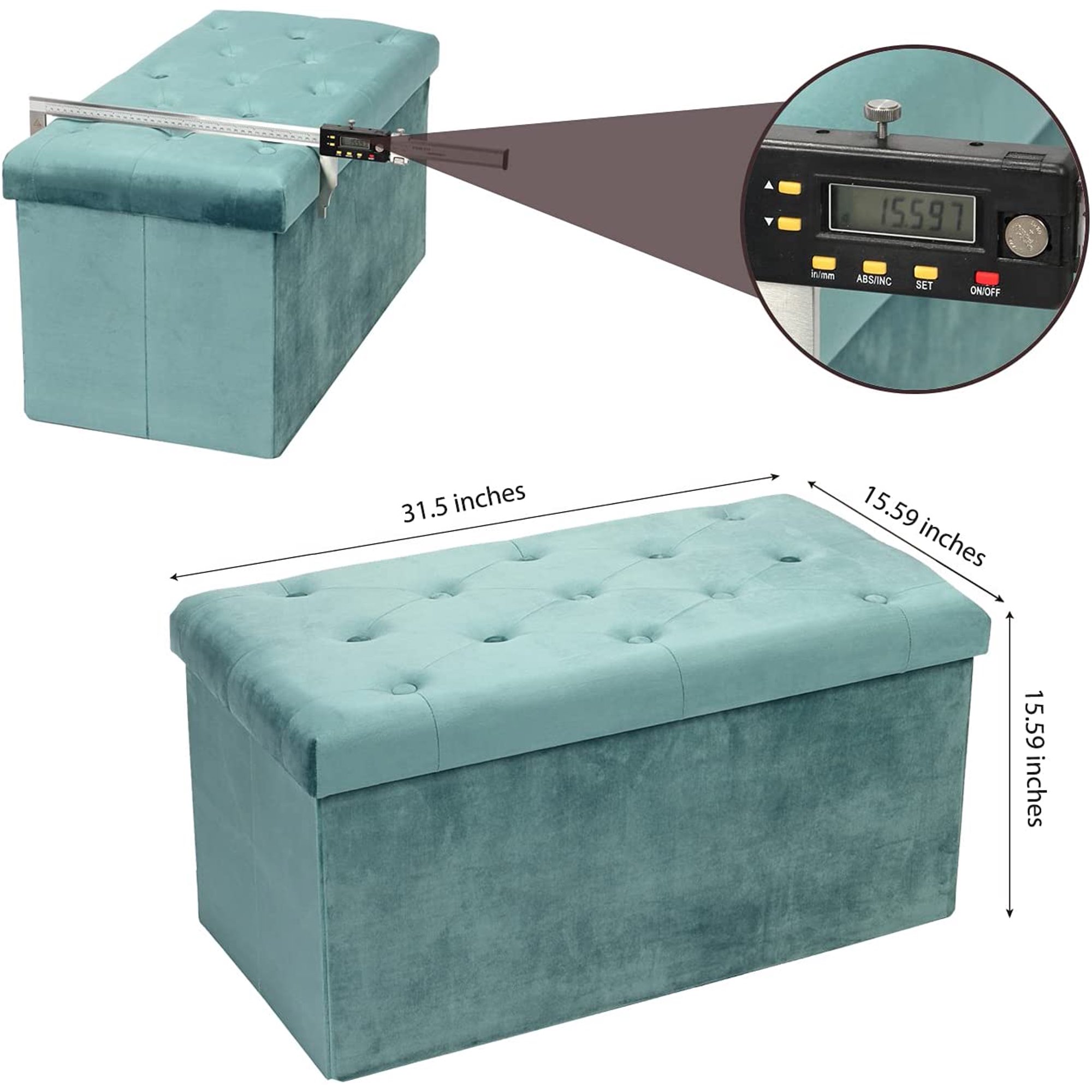 Pinplus Folding Storage Ottoman Cube Bench. 30″ & 15″ Ottoman Foot Rest Stool Seat. Teal