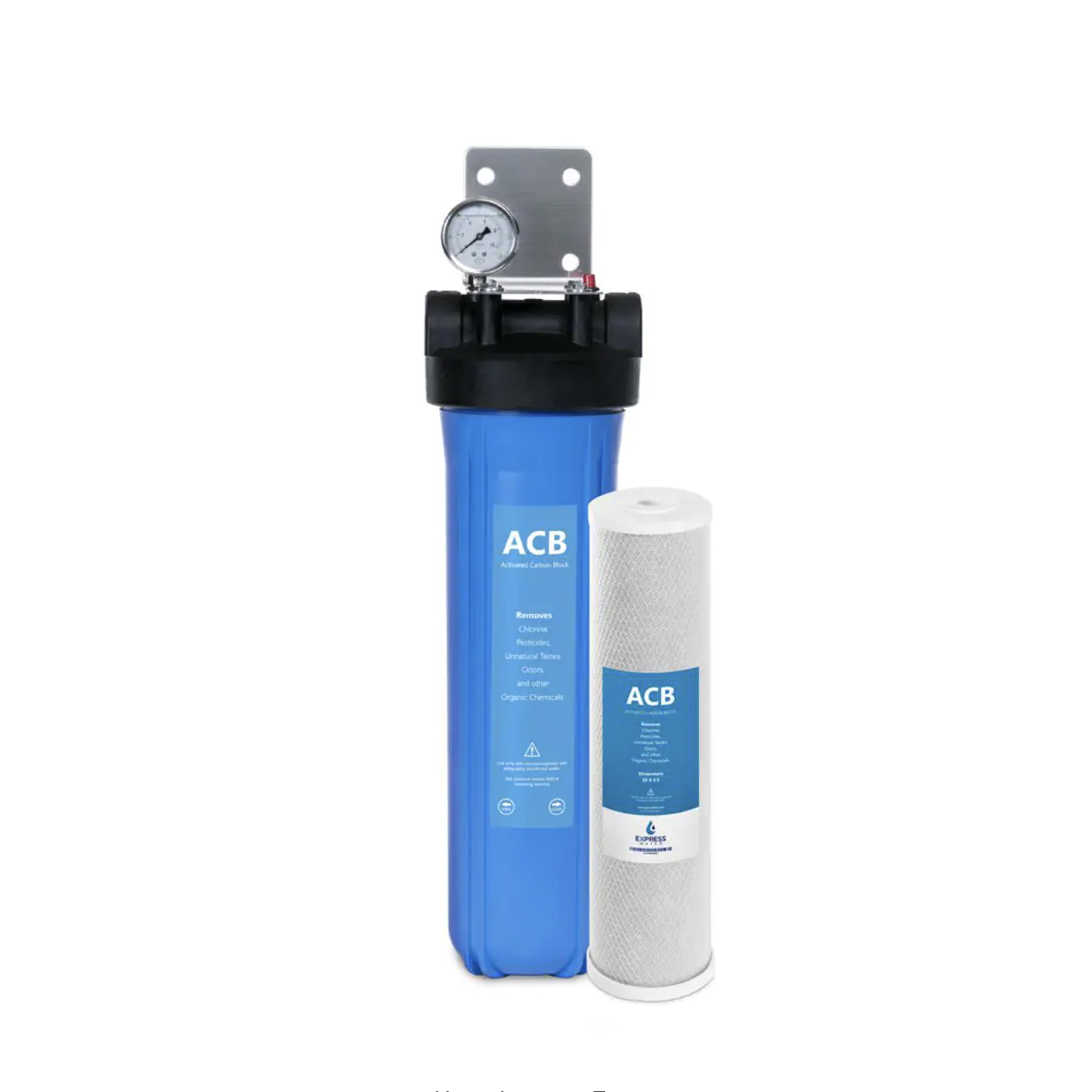 Express Water Whole House 1-Stage Water Filtration System - Charcoal Carbon Filter with Pressure Gauge. Easy Release. 1 in. Connection