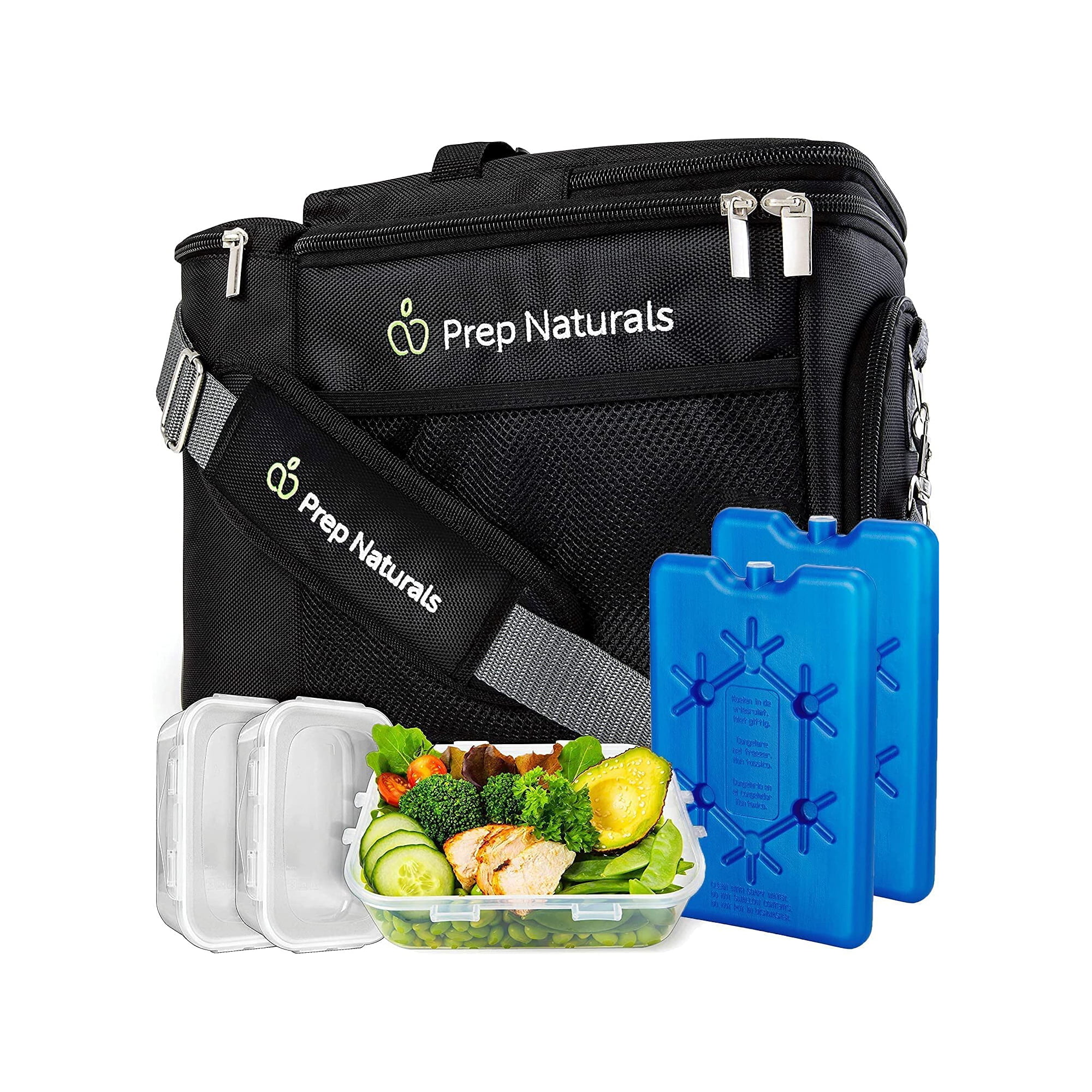 Prep Naturals Small Cooler Bag Insulated Lunch Box. Includes 3 BPA-Free Lunch Containers. 2 Ice Packs