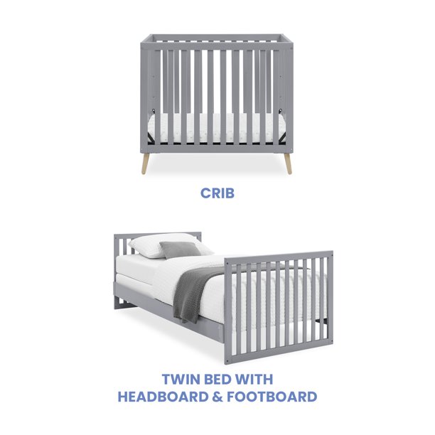 Delta Children Essex Convertible Mini Baby Crib With 2.75-Inch Mattress. Grey With Natural