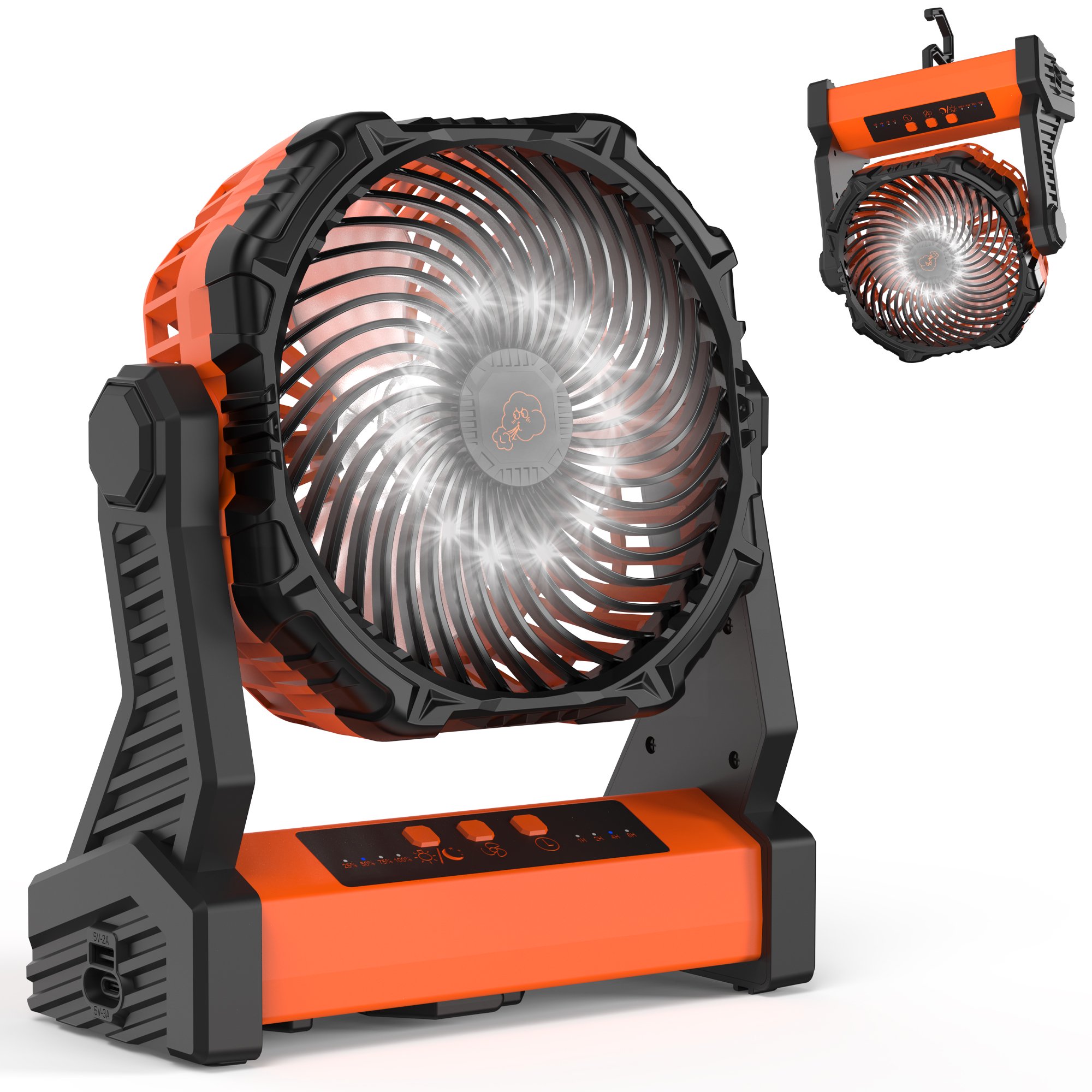 Panergy Camping Fan with LED Lantern. 10000mAh Rechargeable Battery Operated