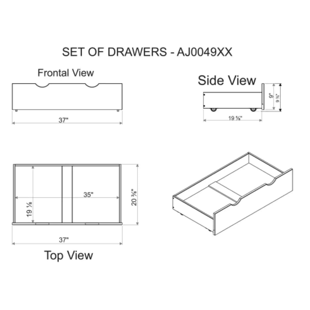 Bolton Furniture Alaterre 37 in. W x 9 in. H White Under Bed Storage Drawers (Set of 2)